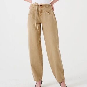 Seventy + Mochi Mia Barrel Leg Jean Super High Rise Desert Sand Tan Size 26